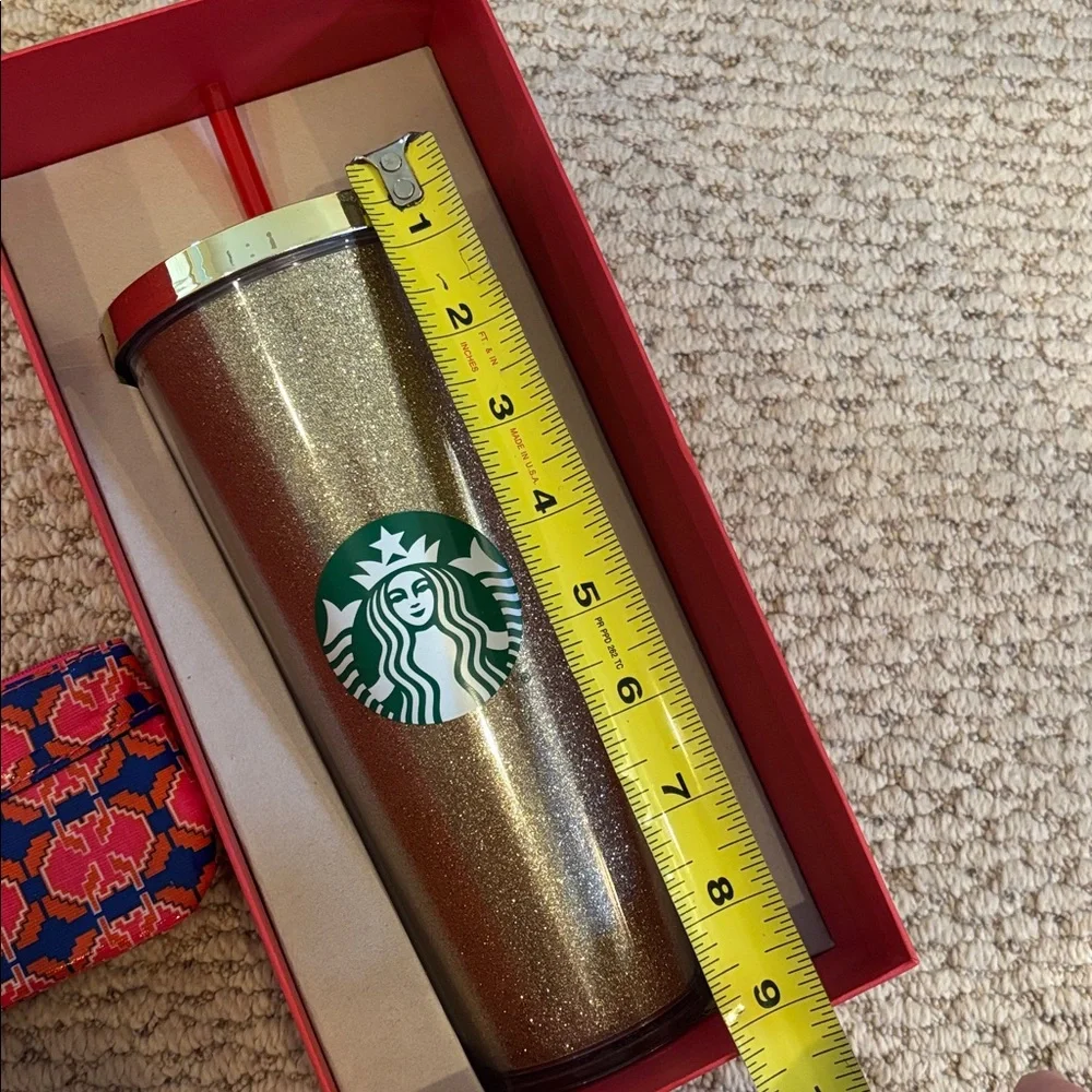 Starbucks Gold Glitter Tumbler with Red Straw (bonus card carrier) - Picture 7 of 7